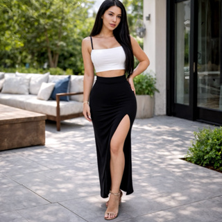 Saia Cintura Alta Feminina Longa com Fenda Estilo Midi para o Verão, Elegante, Leve, Moda Feminina em Oferta na Shopee