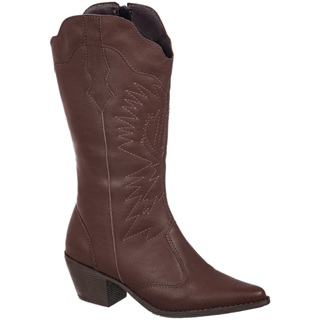 Bota Texana GiGiL Feminina Cano Alto Salto Médio Western Bordada