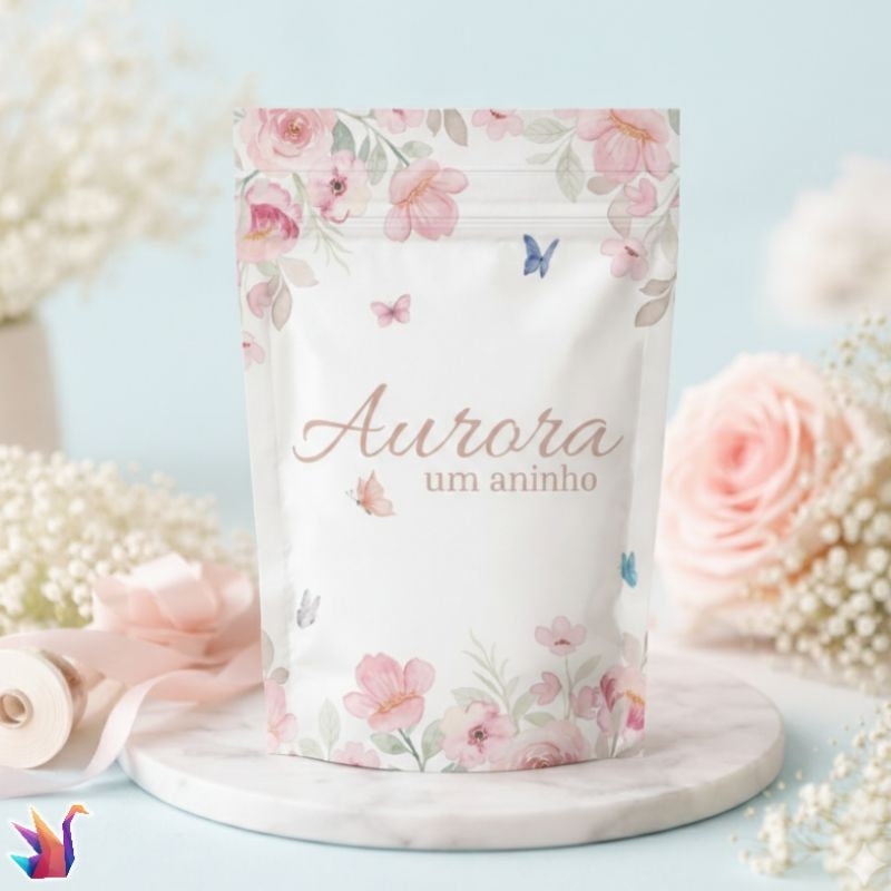 Saquinho Zip Personalizado 10x15 Jardim Encantado das Borboletas – Lembrancinha Maternidade | Chá de Bebê | Festa