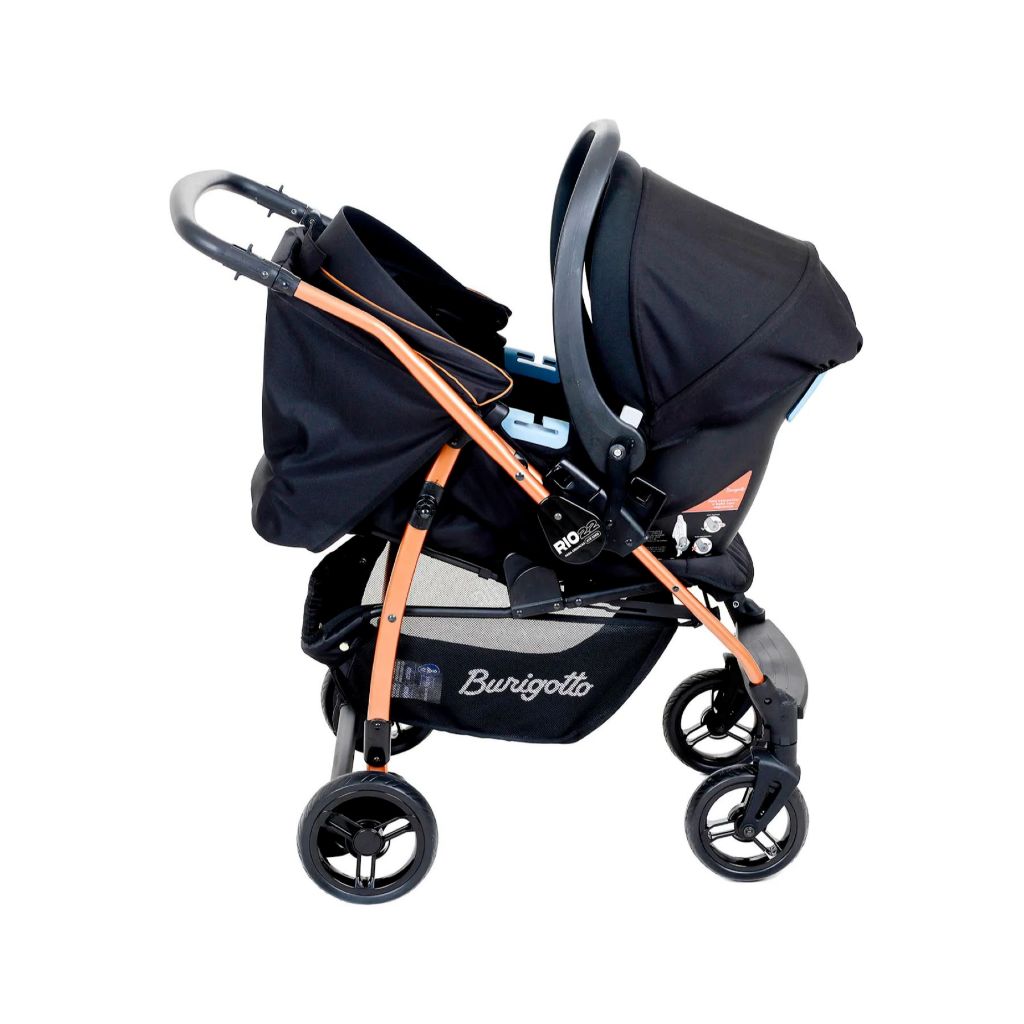 Carrinho Passeio e Bebê Conforto Burigotto Rio 22 Preto Cobre (0 à 22Kg) em Oferta na Shopee