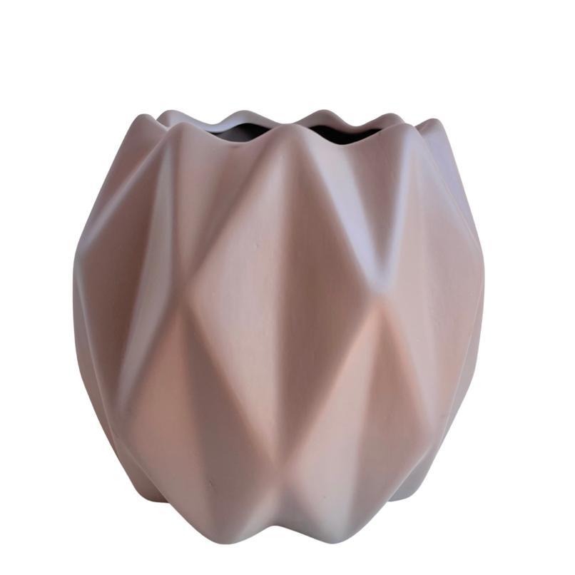 Vaso cachepot cáqui fosco geométrico 3D enfeite de mesa