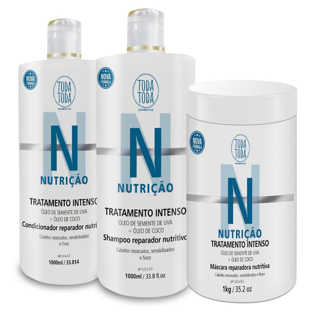 Kit Nutrição Shampoo, Condicionador e Máscara 1L - Toda Toda em Oferta na Shopee