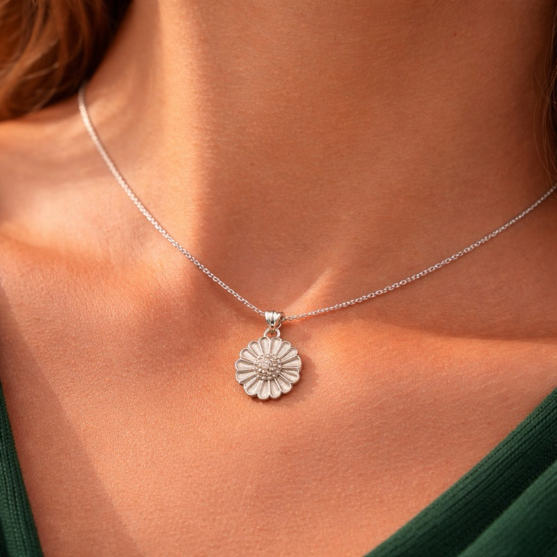 Colar Flor Cheia Cravejada em Prata 925 Delicada em Oferta na Shopee