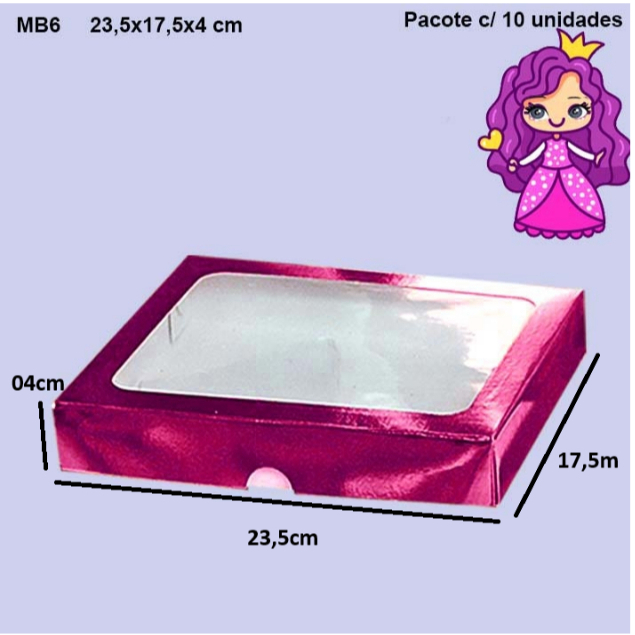 Embalagem MB6 em papel Laminado Colorido - 23,5x17,5x04 cm - Pacote com 10 unidades