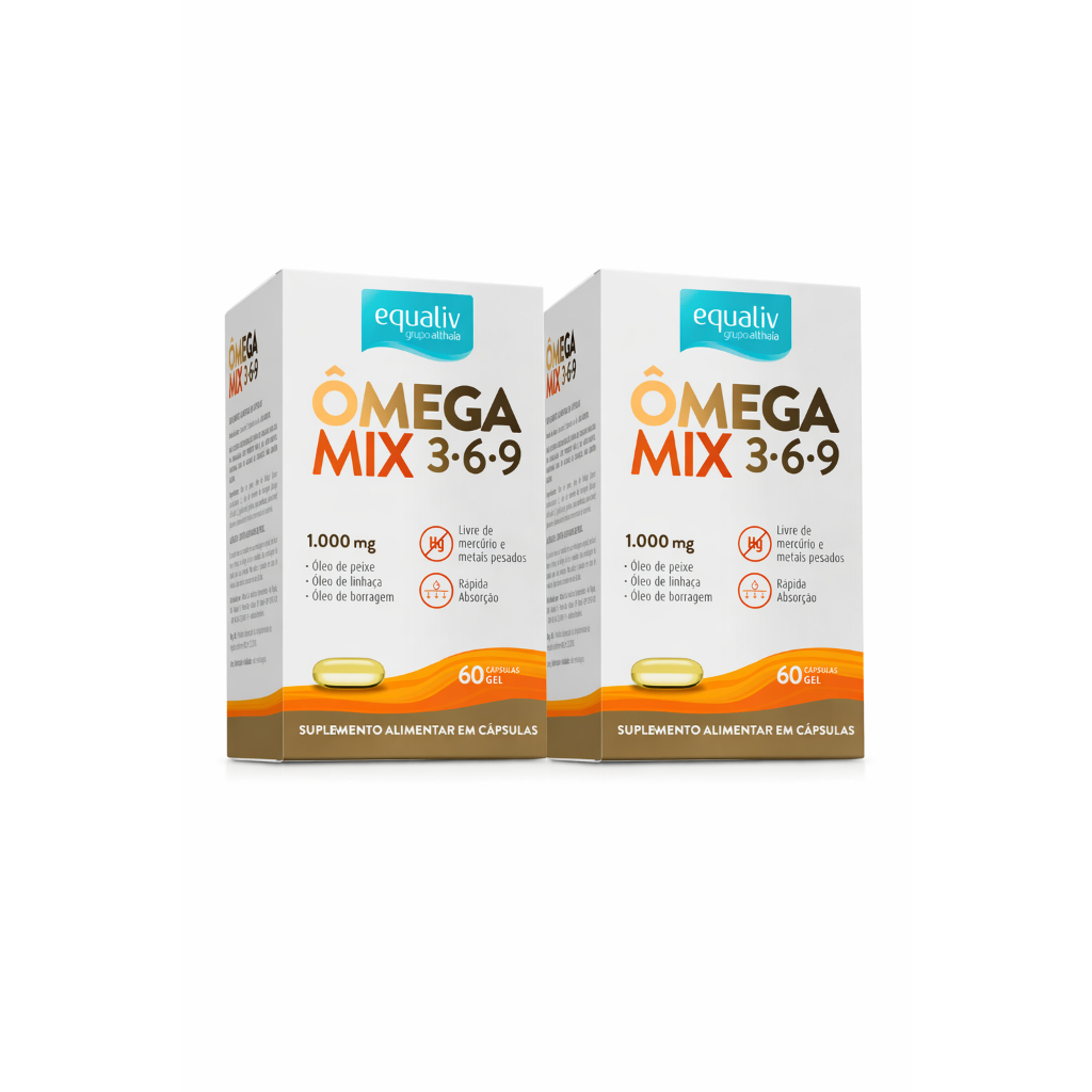 Ômega Mix 3-6-9 1000mg - Kit  2 Unidades, Cápsulas de Óleo de Peixe, Linhaça e Borragem