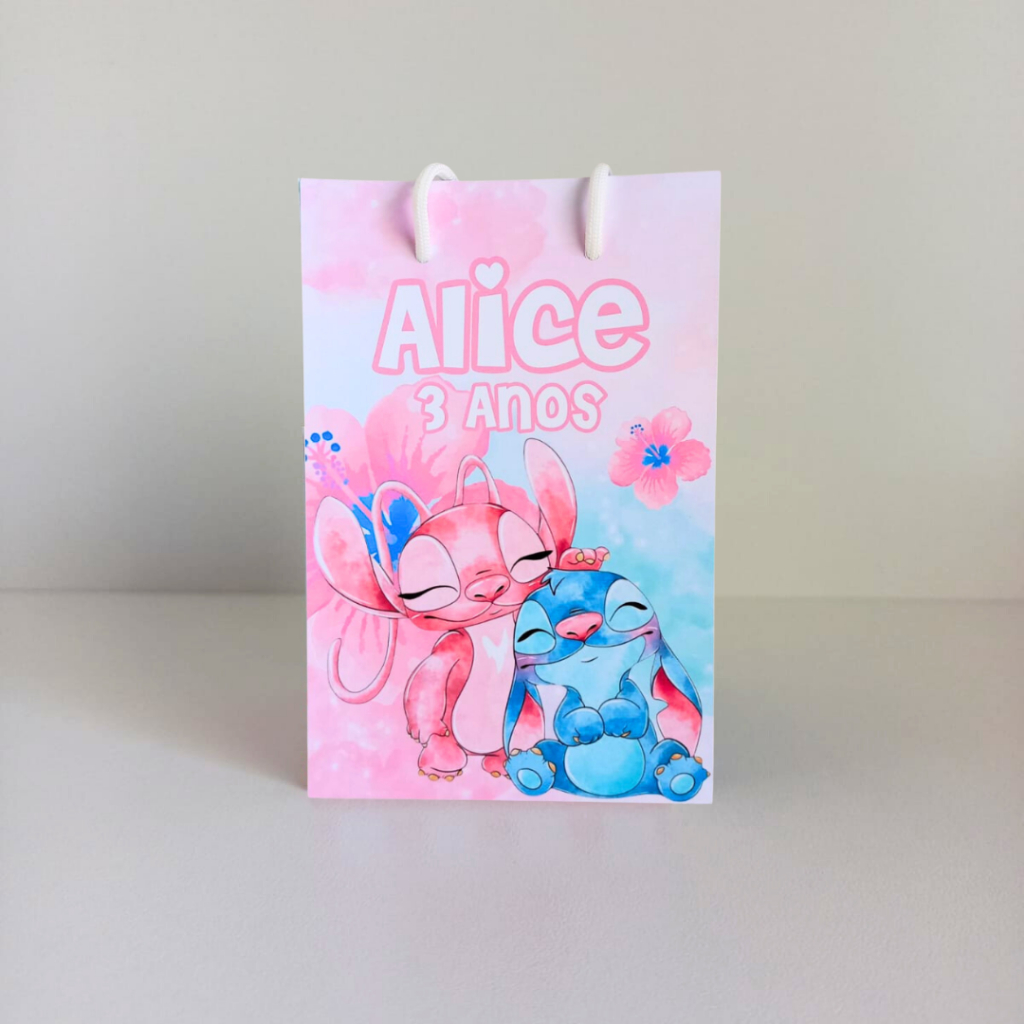 Sacolinha P Stitch e Angel Aquarela Personalizados /Lembrancinha de Festa /Aniversário / Festa Infantil