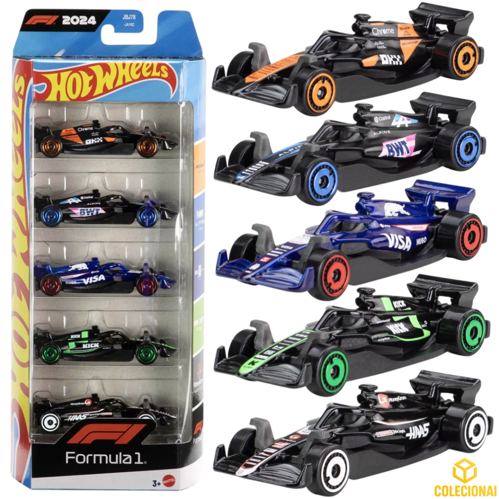 Miniaturas Hot Wheels 1:64 Pack com 5 Carros Fórmula 1 Metal Colecionáveis Oficiais | McLaren Alpine RB Sauber Haas