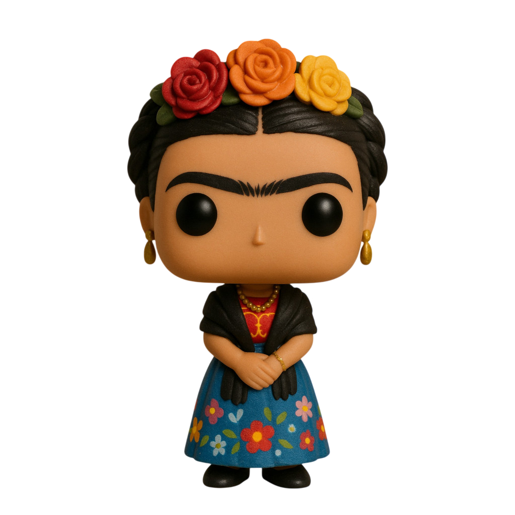 Frida Kahlo Vestido Azul Florido -  Escultura Customizada | Boneco Artesanal em Resina 3D | BRINDE Caixa Exclusiva