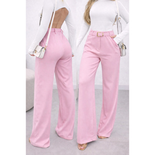 Calça Pantalona Feminino Alfaiataria Premium Com Cinto em Oferta na Shopee