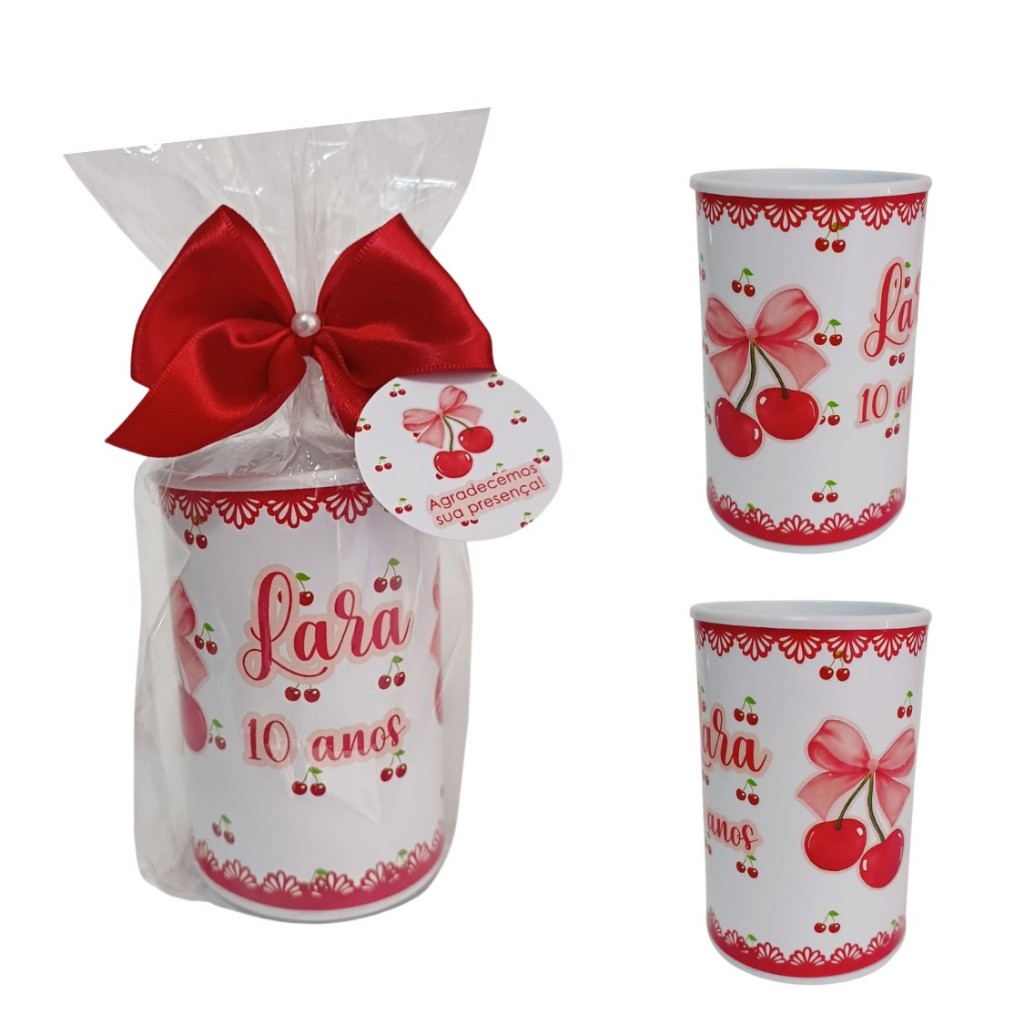 Lembrancinha Cofrinho Personalizado Cerejinha com laço Vermelho Kit 10 a 20 unid