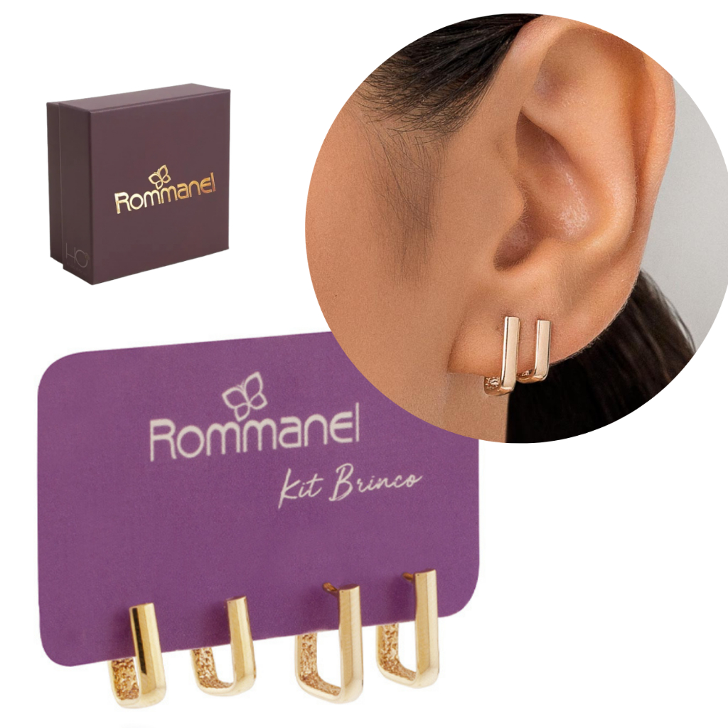 Kit Argolas Retangulares Rommanel 2 Pares Primeiro E Segundo Furo Original 527241 em Oferta na Shopee