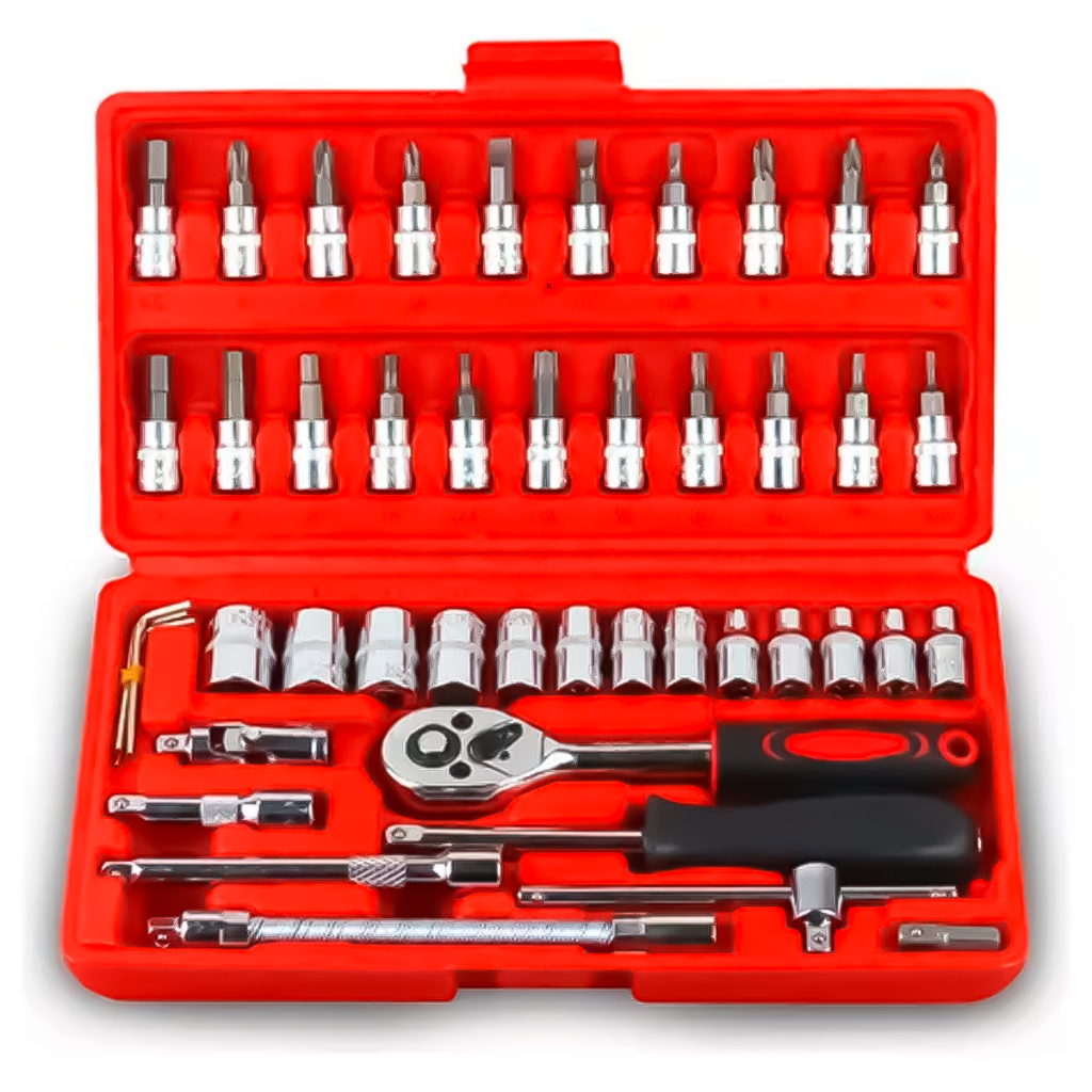 Kit Jogo Chave Catraca Reversível 1/4Pol. Aço Cr-V Cromo Vanádio Soquetes Bits 46 Peças + Maleta