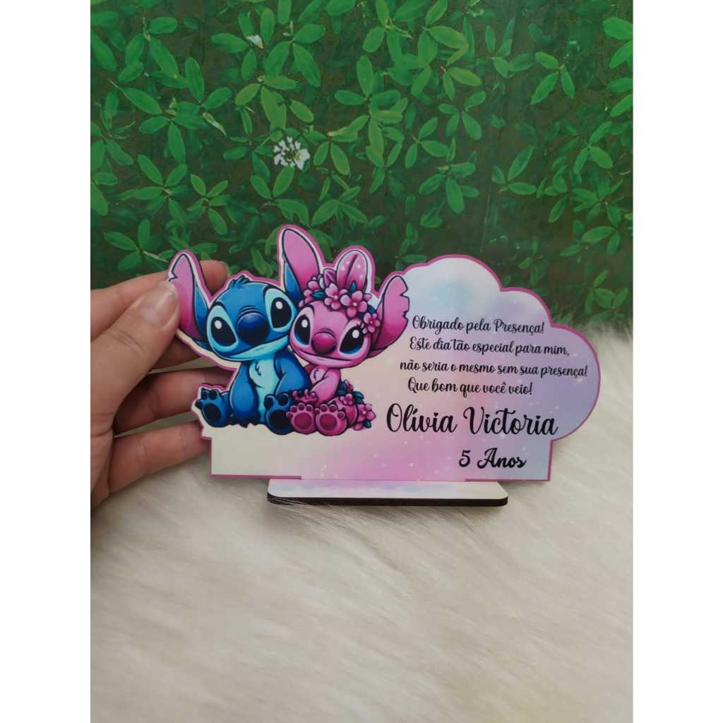 Centro de Mesa Personalizado em MDF STITCH E ANGEL – Lembrancinha Decoração para Festas Aniversario