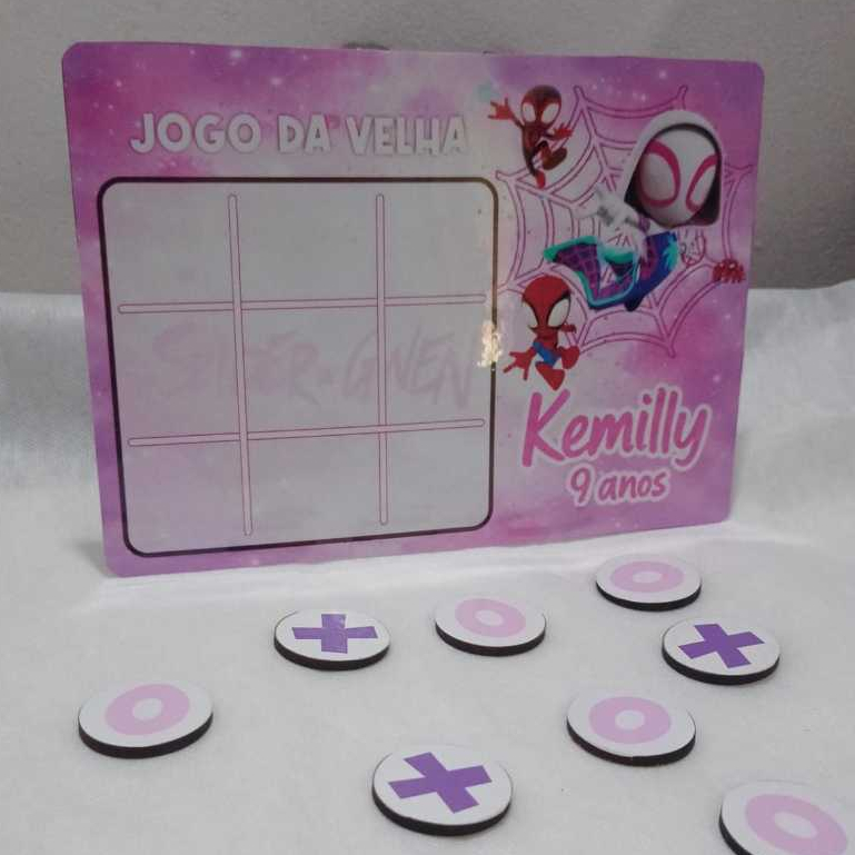Kit Jogo da Velha - Lembrancinha Aniversário Personalizado - Mulher Aranha - Gwen Stacy