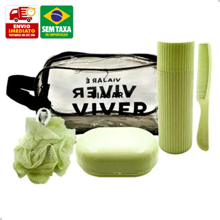 Kit Necessaire Viagem Higiene Pessoal Porta Escova Saboneteira Pente Esponja em Oferta na Shopee
