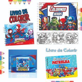 Livro de Colorir - Vários - Patrulha Canina - Sonic - Homem Aranha - Super Mário - Chaves- Minions -Capa Dura -50 Folhas em Oferta na Shopee