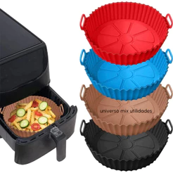 Forma de Silicone 1/2/3 de 19x19 Para Fritadeira e Forno Air Fryer Flexível Com Alça