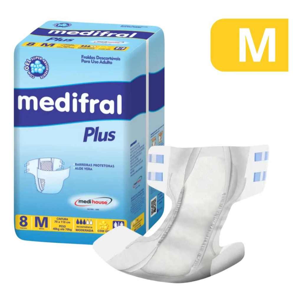 Fralda Descartável Adulto Medifral Plus Medi House M 8 Unids