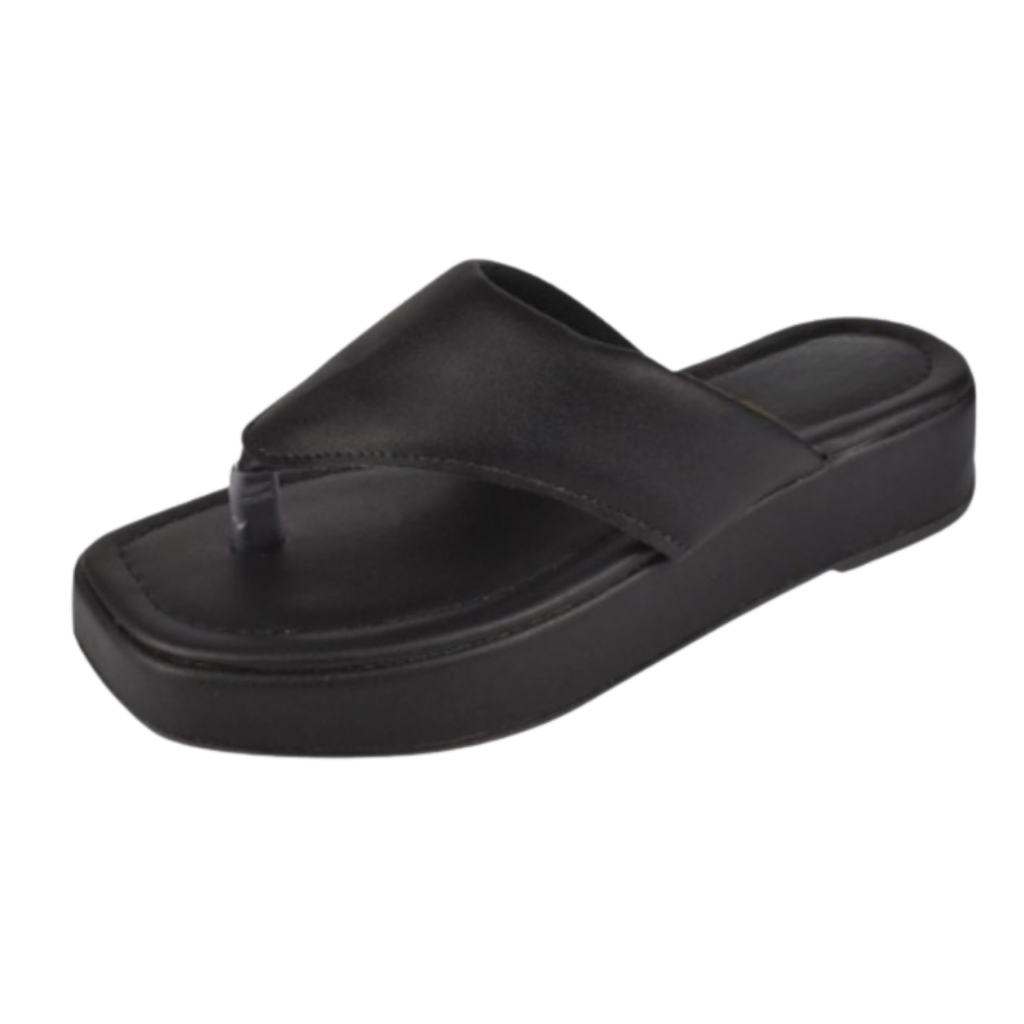 Chinelo Feminino Plataforma Preto Confortável com Espuma Flatform Solado Antiderrapante
