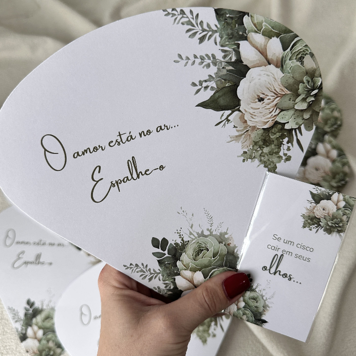 50 Lágrimas de Alegria + 50 Leque Personalizado para Casamento - PRONTA ENTREGA