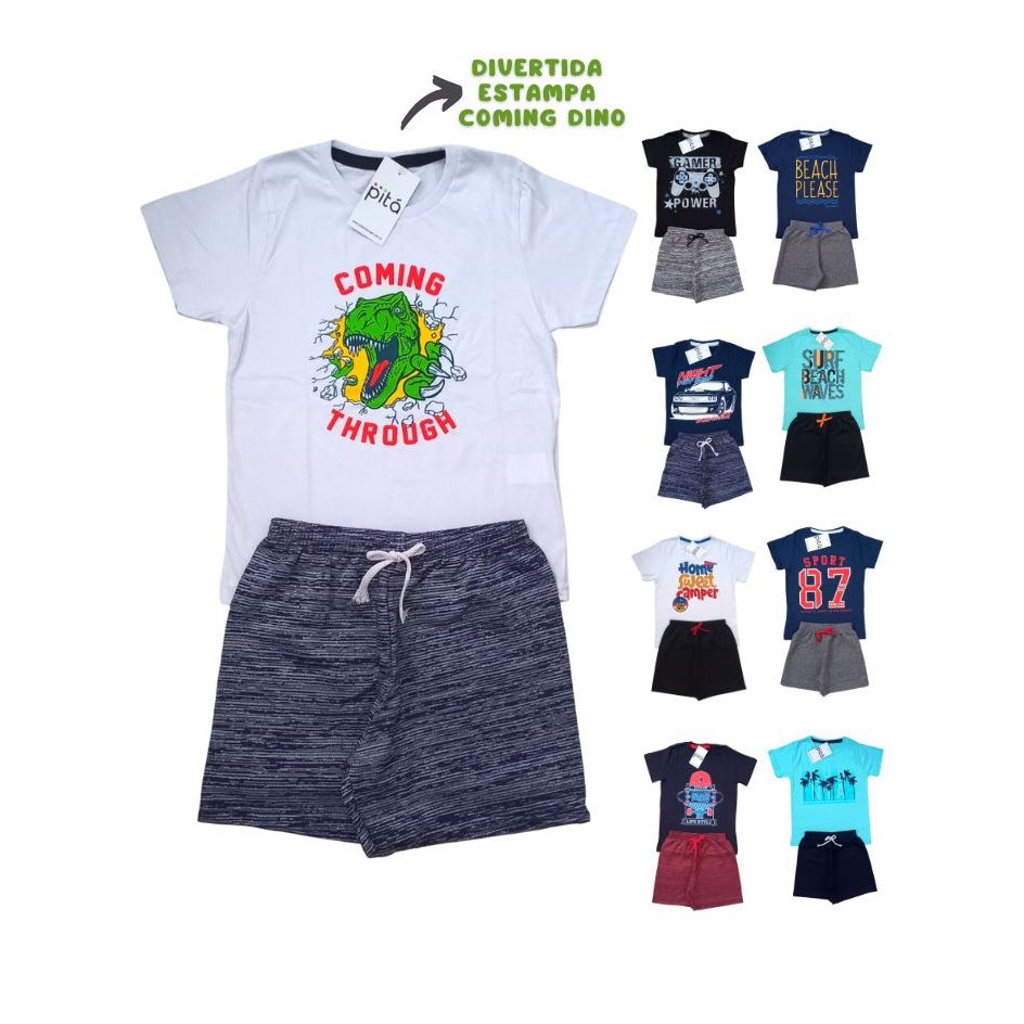 Roupa Infantil Conjunto Infantil Menino Blusa e Bermuda Tamanhos 1,2,3,4,6 e 8 Lindas Estampas Confortável