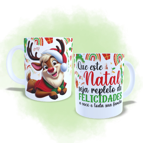 Caneca Rena do Papai Noel Natalina Feliz Natal 325ml