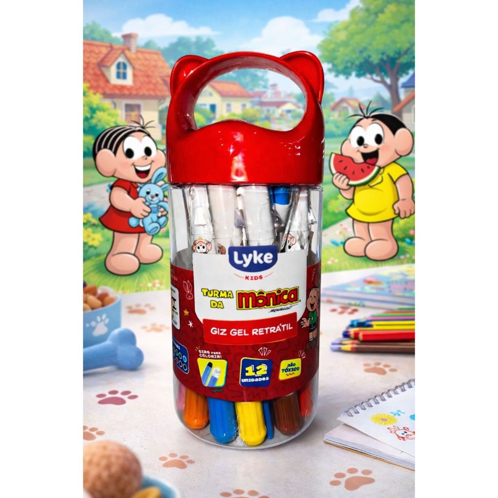 Giz Gel Retrátil Turma da Mônica 12 Cores Lyke Kids | Não Tóxico | Escolar