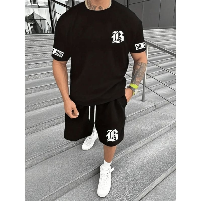 conjunto camiseta algodão e bermuda moletom estilosa Los angeles city street wear esportiva lazer praia casual premium