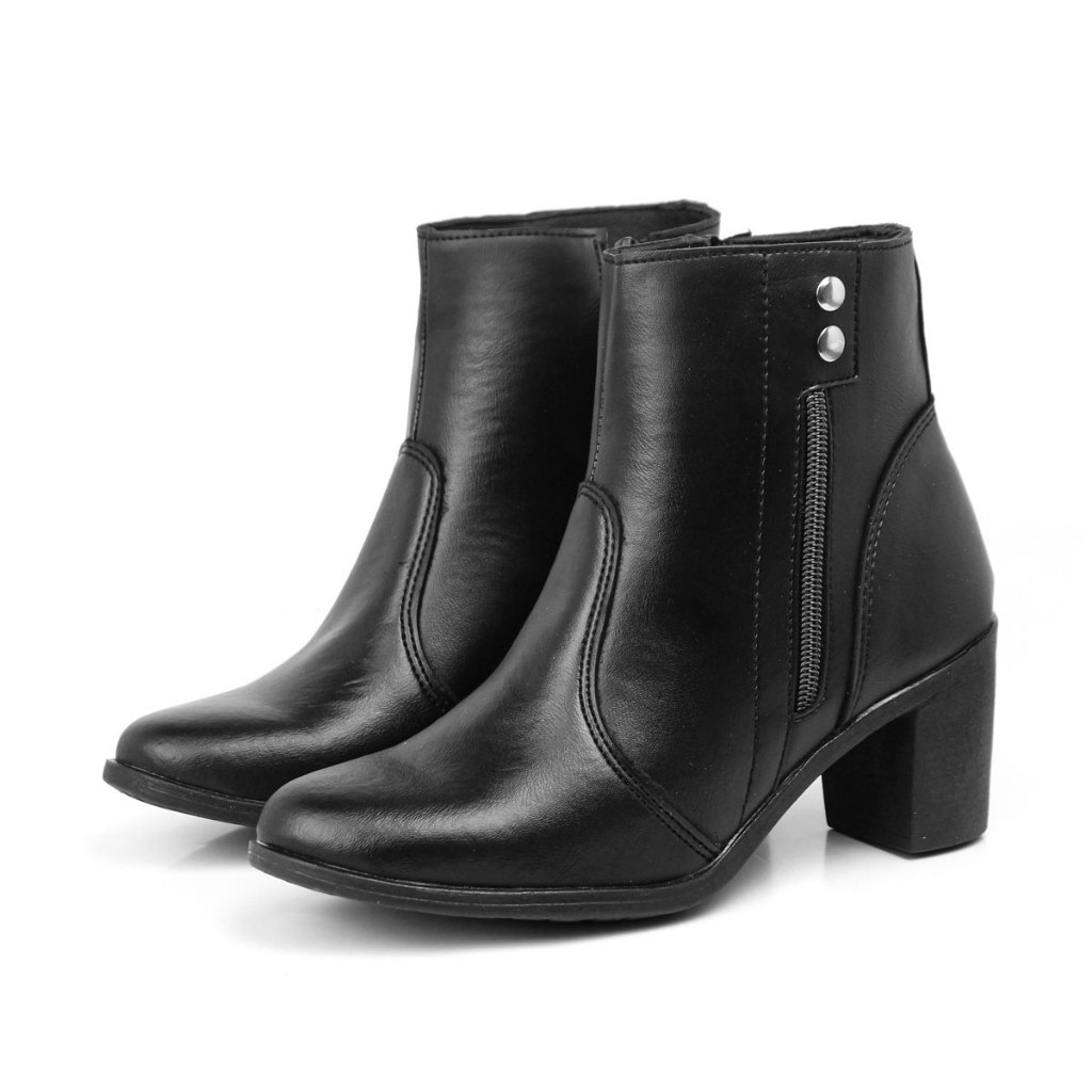 Bota Feminina Coturno Salto Médio Cano Curto Country Inverno Zíper Lateral Moda Fashion Enfeite Tendência Festa Junina