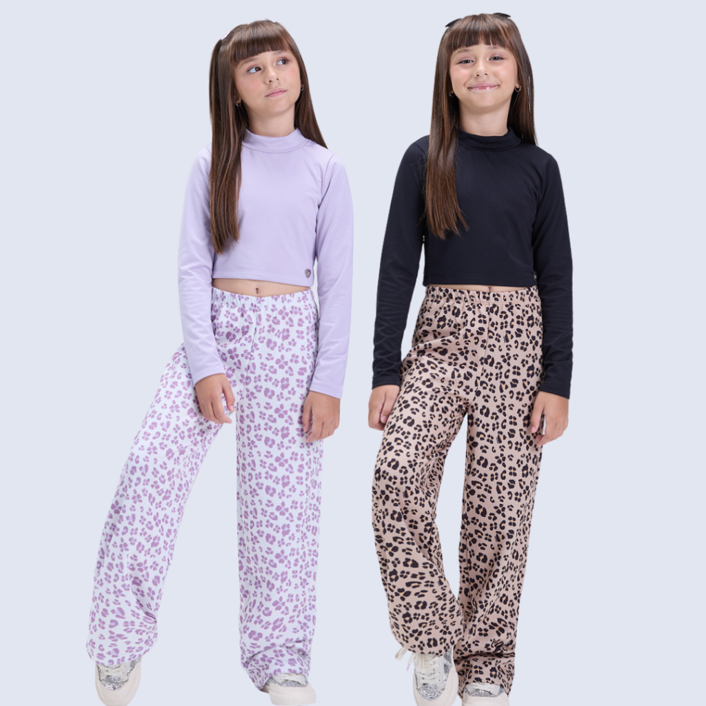 Conjunto Infantil Feminino de Inverno Cropped e Calça Oncinha