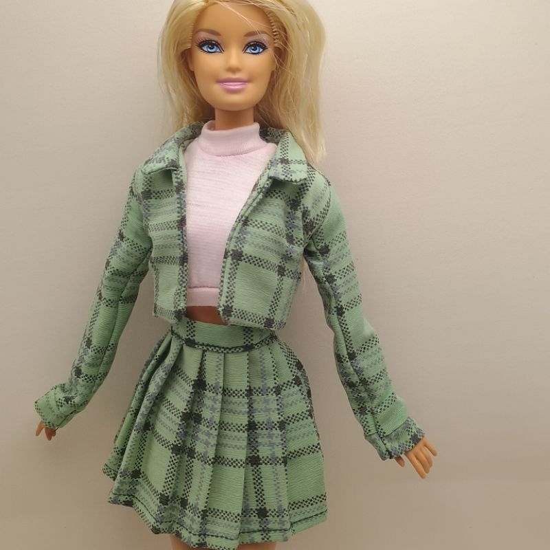 Conjunto Uniforme fofo kawaii Wandinha para boneca Blythe Pullip e similares - Conjunto Blazer e saia plissada