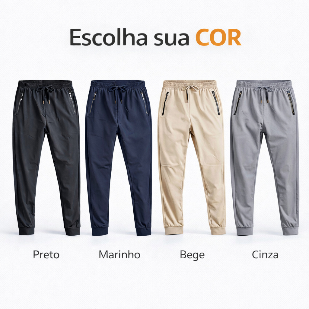 Calça Masculina Jogger Esportiva Poliamida Treino Academia e Casual Bolso Zíper Fresca Escola