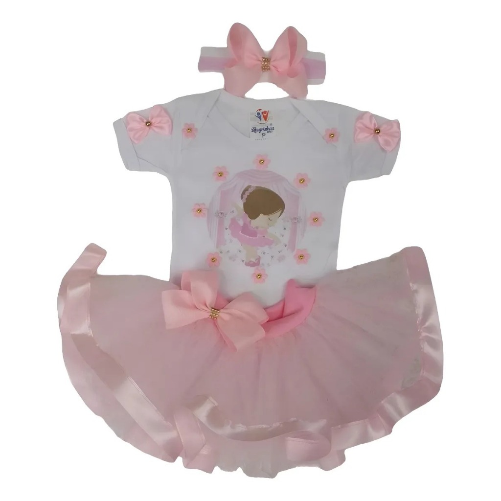 Body De Bebê Bailarina Conjunto Tutu Infantil Menina Com Saia Roupa Festa Aniversário 1 Aninho