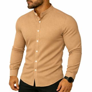 Camisa Masculina Gola Padre Slim Manga Longa Com Elastano a Pronta Entrega em Oferta na Shopee