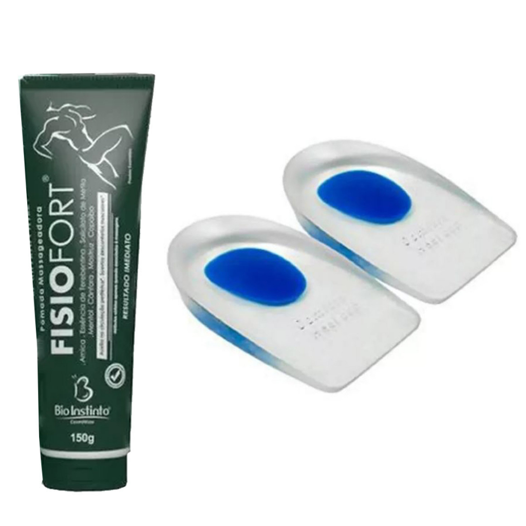 Meia Palmilha Calcaneira Esporão De Galo Calcâneo Dor Calcanhar  + Pomada Massagem Fisiofort 150g