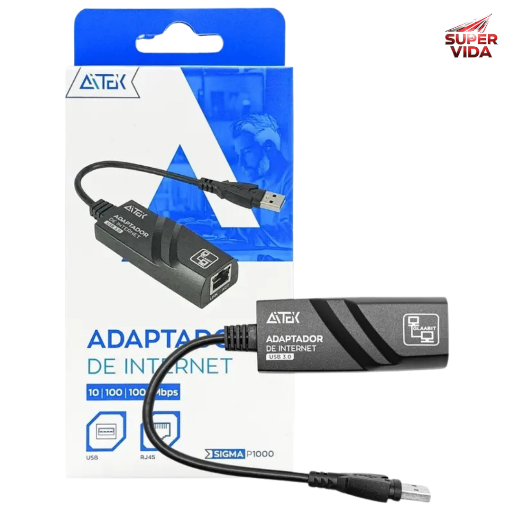 Adaptador Ethernet Gigabit Sigma-P1000 - RJ45 1000Mbps, Conexão USB, para Notebook e Desktop Adaptador Ethernet Gigabit Sigma-P1000 - RJ45 1000Mbps, Conexão USB, para Notebook e Desktop