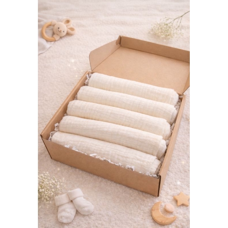 Kit 5 fraldas de boca 25x25cm 100% Algodão Musselina 4 camadas - Extra Macio