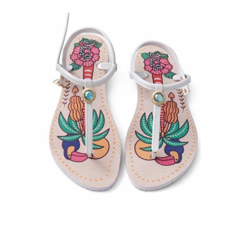Sandália Feminina Rasteira Estampada Luxo com Pedraria – Confortável e Super Estilosa