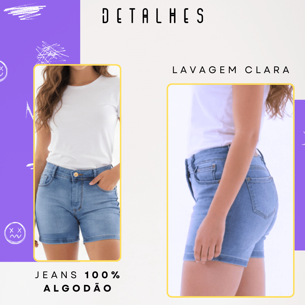 Short Jeans Feminino Cintura Alta Com Bolso Confortável Dia a Dia Versátil Casual — imagem 2 de 2