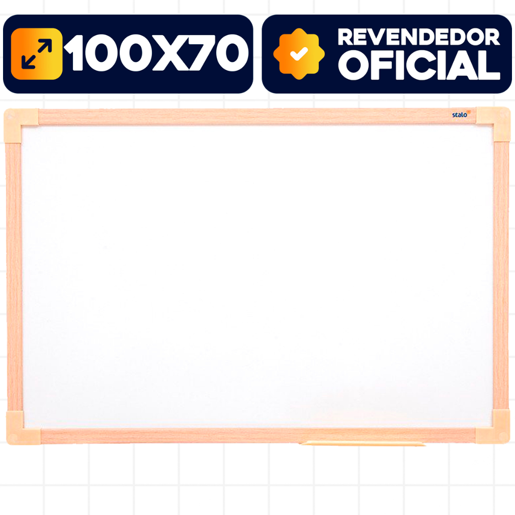 Quadro Branco 100x70cm Moldura Madeira Lousa Escolar Anotação Desenho Escrita