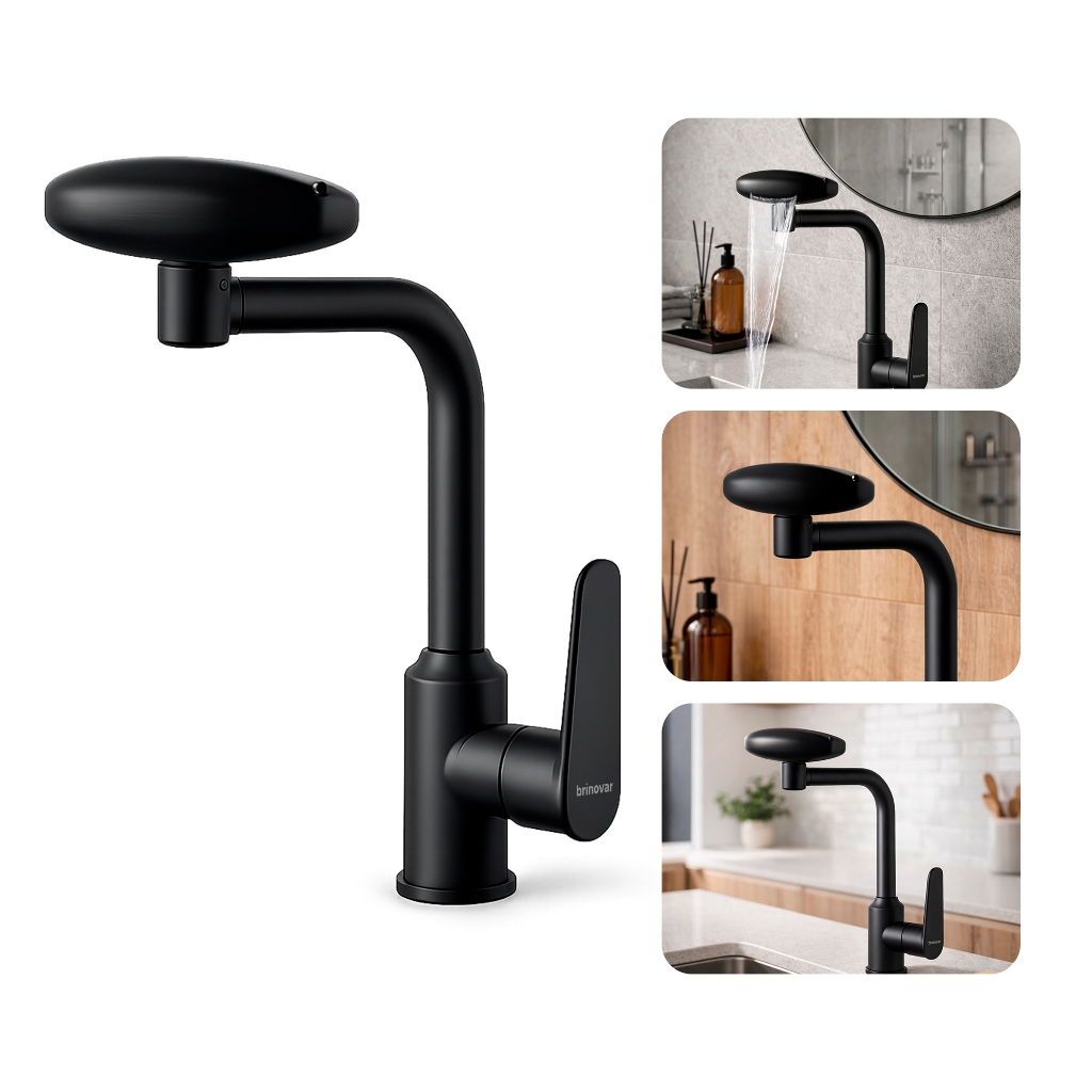 Torneira Monocomando 360° para Banheiro/Cozinha de Bancada Giratória 4 Jatos Ino