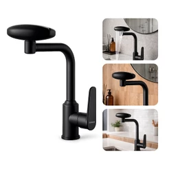 Torneira Monocomando 360° para Banheiro/Cozinha de Bancada Giratória 4 Jatos Inox 304 Preta Brinovar