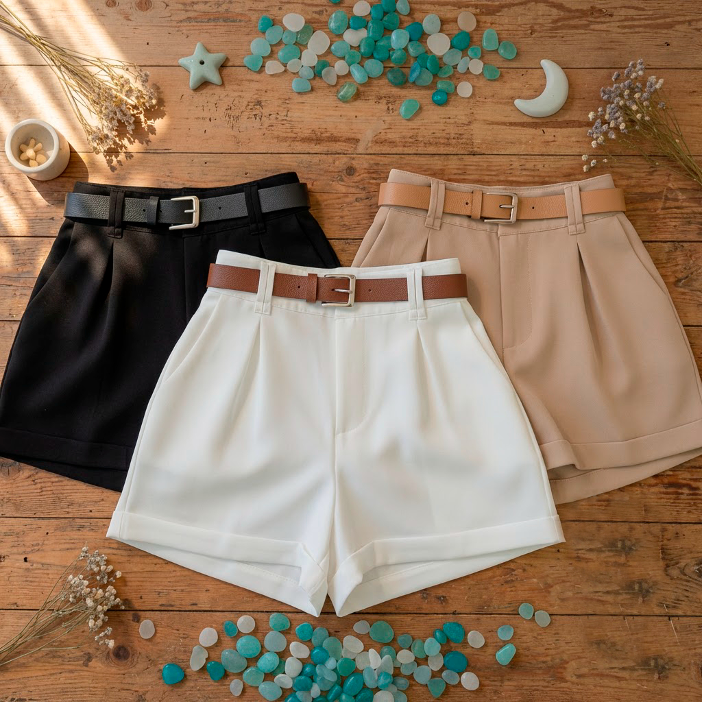 Short Alfaiataria Feminino Cintura Alta Com Cinto Social Com Bolso e Ziper Lateral em Oferta na Shopee