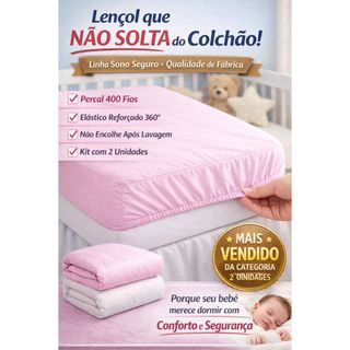 Kit 2 Lençol 130X70cm Berço AMERICANO ou Nacional Percal 400 Fios Macio Com Elástico
