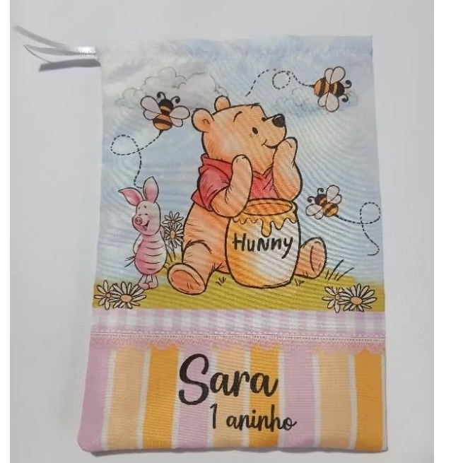 Saquinho Surpresa Personalizado aniversário lembrancinha Ursinho Pooh 14x19cm