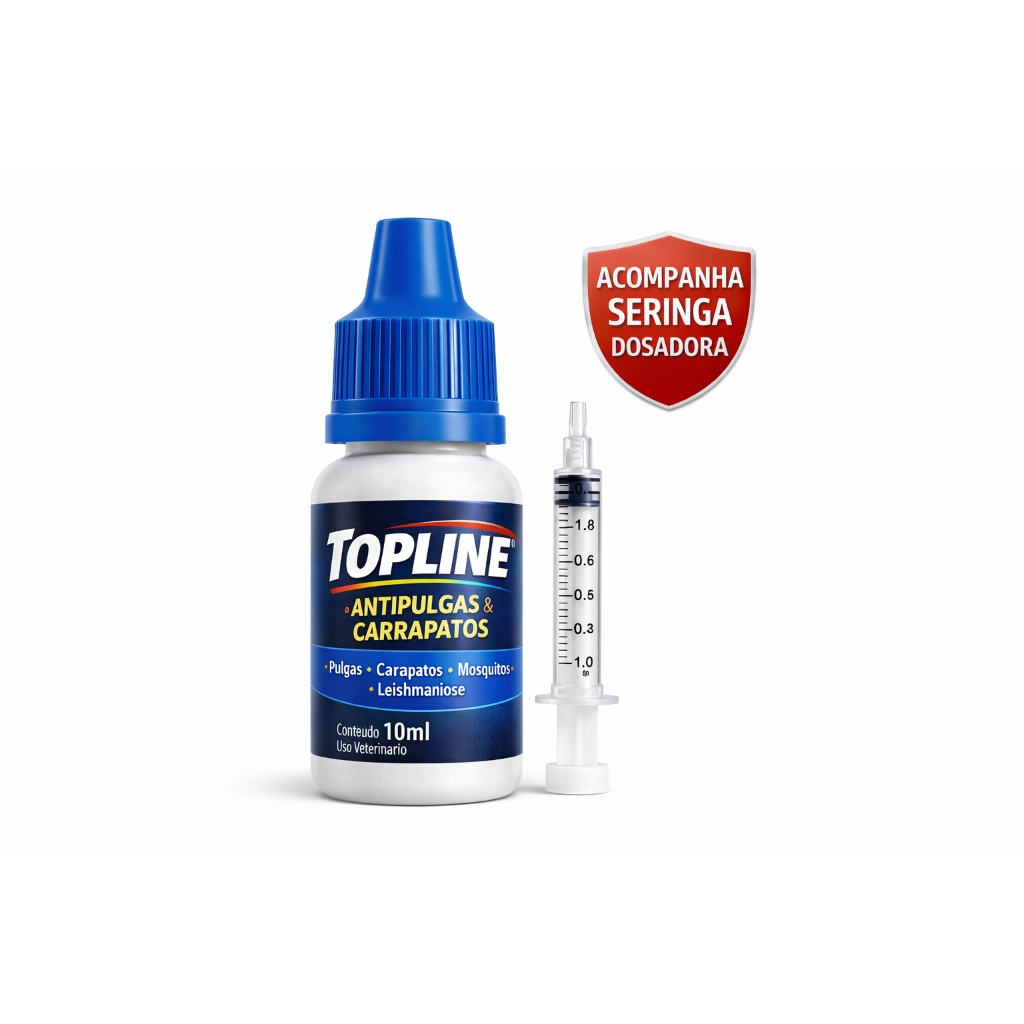 TOP LINE 10ML SPOT ON - PODEROSO ANTIPULGAS, CARRAPATOS E MOSCAS P/ CAES E GATOS em Oferta na Shopee