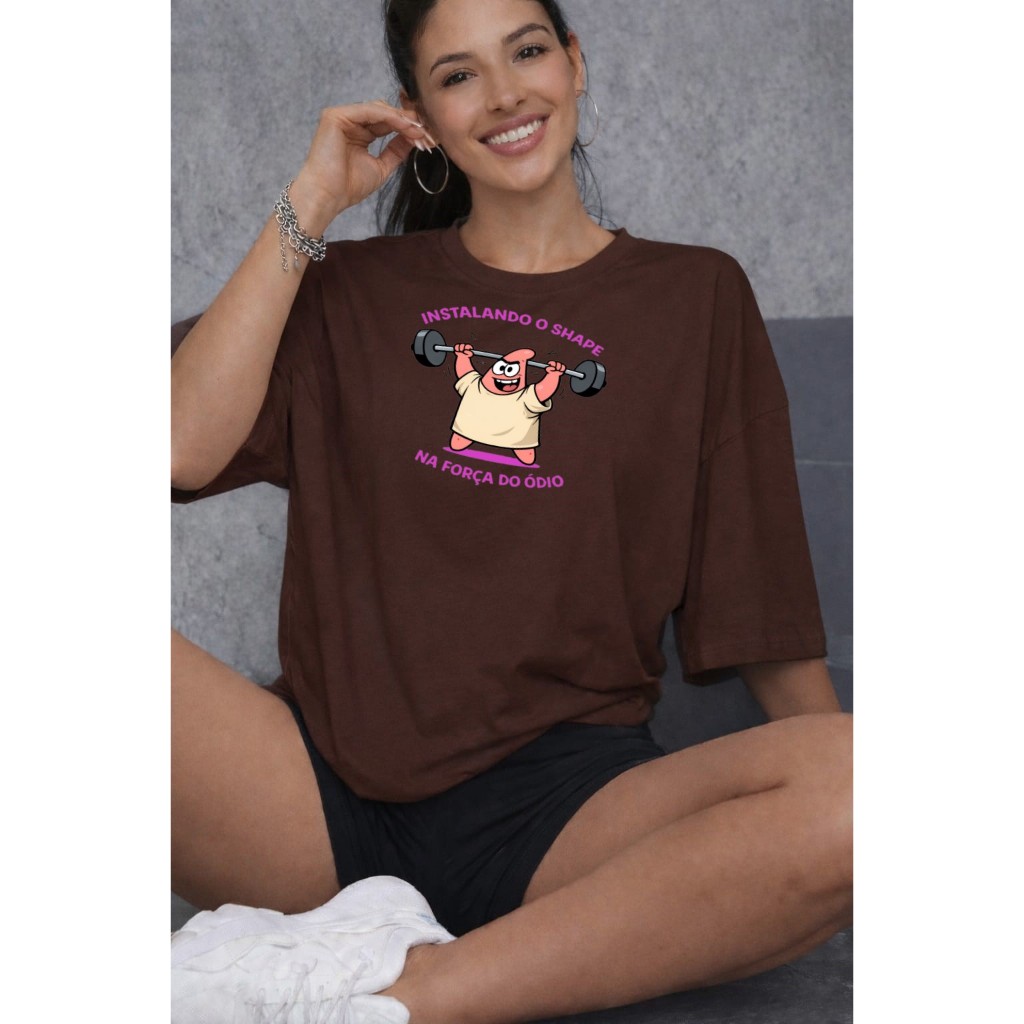 Tshirt Feminina Oversized Camiseta Feminina Estampada Blusão Para Academia Modinha Blogueirinha