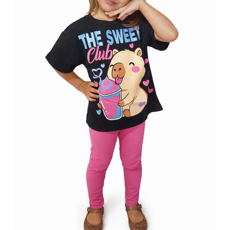 Conjunto Infantil Feminino Meia Estação Blusa Algodão Manga Longa + Legging Suplex Estampado