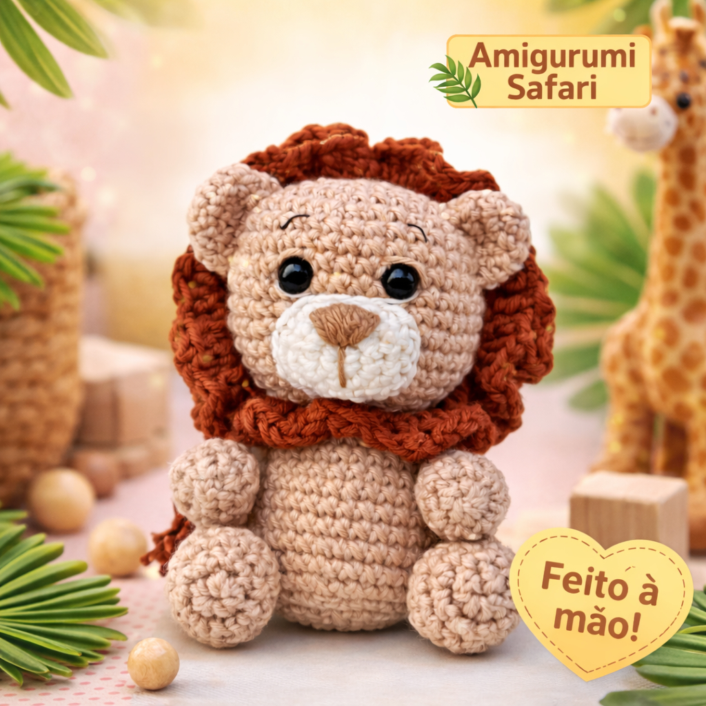 Kit Leão Amigurumi Safari Decoração Festa Infantil Tema Safari lembrancinha/mobile/varal/chaveiro/coleções/bordado