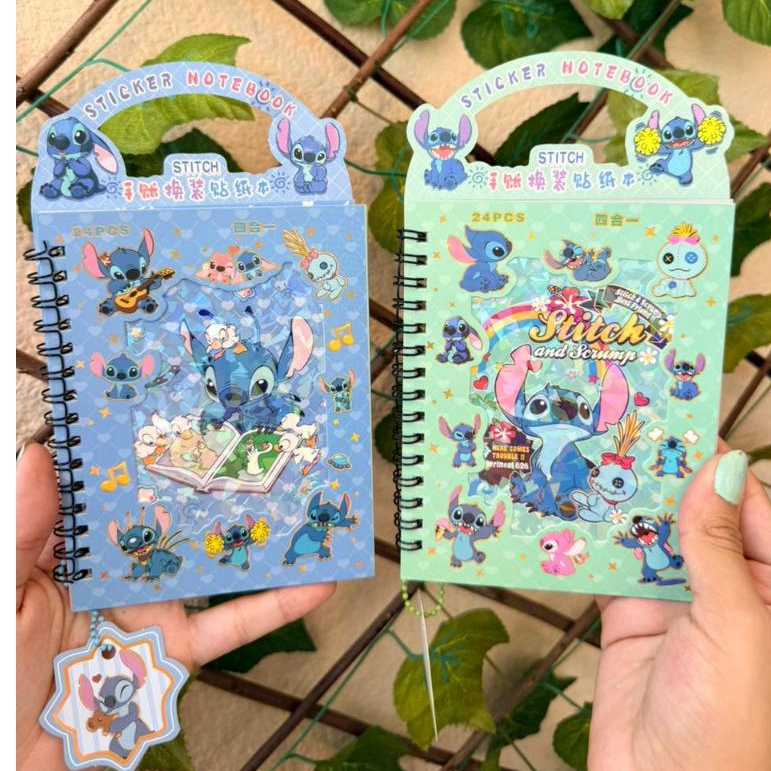 Cartela de Adesivos Stitch Cenários com Pìnça + Bloquinho de Anotações Papelaria Fofa Presente Kawai